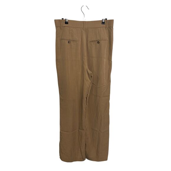 Zara Wide Leg Trousers Womens Large Pants Camel Pleated High Waist Pockets - Picture 2 of 3